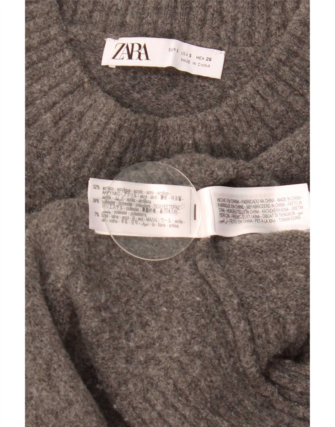 Zara Mujer Crop Oversize Cuello Redondo Jersey Suéter UK 10 Small Gris