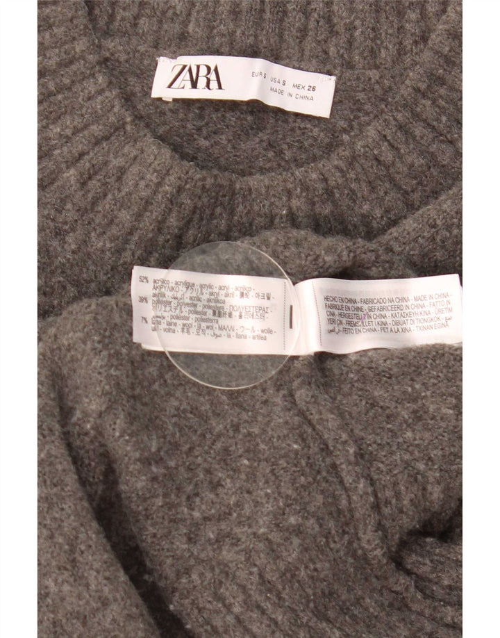 Zara Mujer Crop Oversize Cuello Redondo Jersey Suéter UK 10 Small Gris