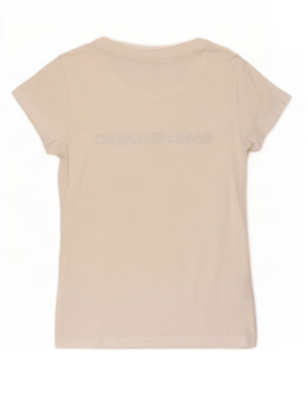 Calvin Klein Jeans Camiseta gráfica para mujer Top UK 12 Medium Off White Cotton