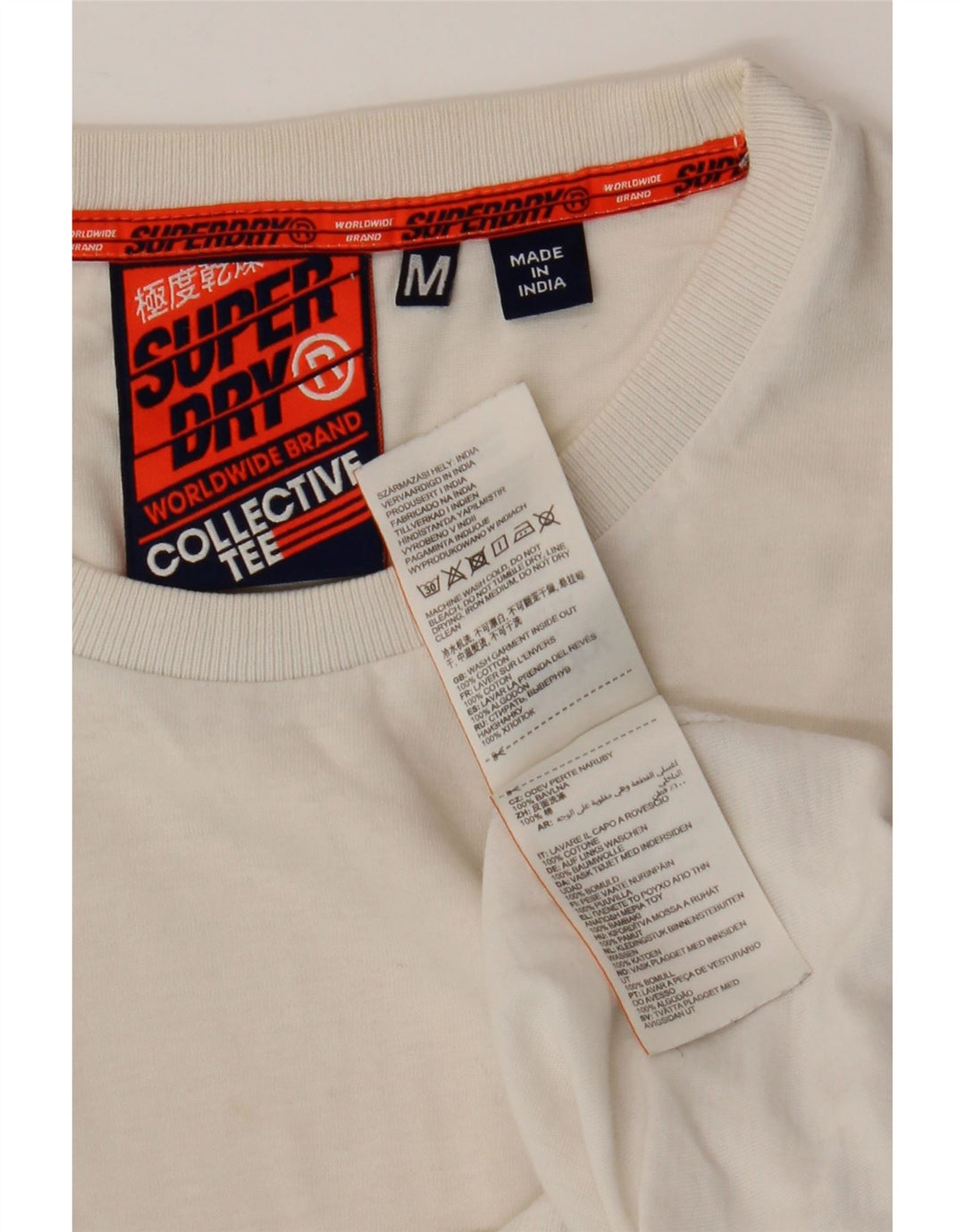 SUPERDRY Hombre Camiseta Top Medium Blanco Algodón