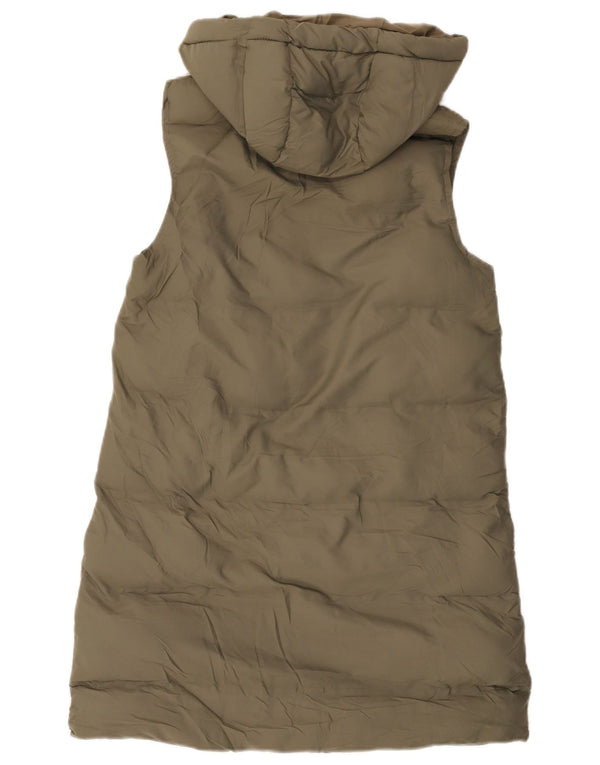 Zara Mujer Abrigo Acolchado Sin Mangas Con Capucha De Gran Tamaño UK 6 XS Poliéster Caqui