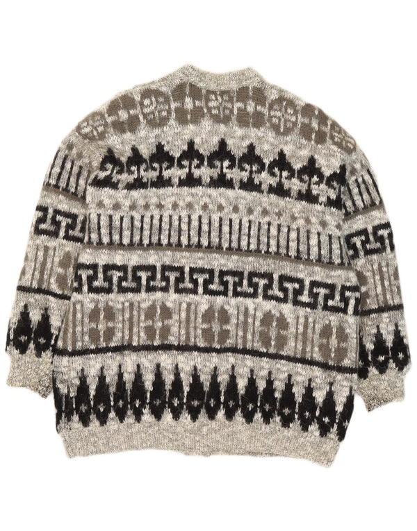 Vintage mujer Cardigan suéter Reino Unido 20 2XL gris geométrico