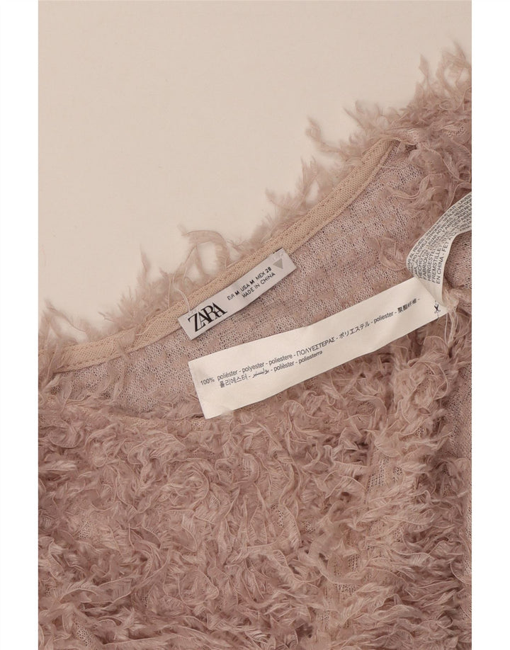 Zara - Jersey corto con cuello barco para mujer, talla 40, poliéster rosa medio