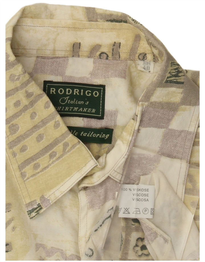 Rodrigo Camisa Manga Corta Hombre Talla 40 15 1/2 Medium Caqui Patchwork