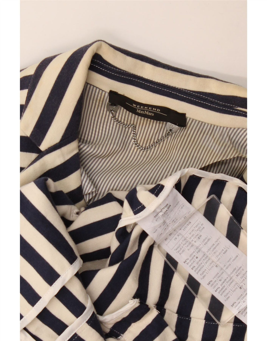 MAX MARA Chaqueta tipo blazer de 2 botones para mujer UK 6 XS Azul marino a rayas