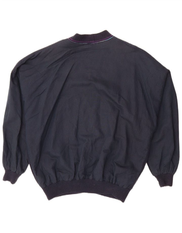Vintage hombres bomber chaqueta IT 50 grande azul marino algodón geométrico