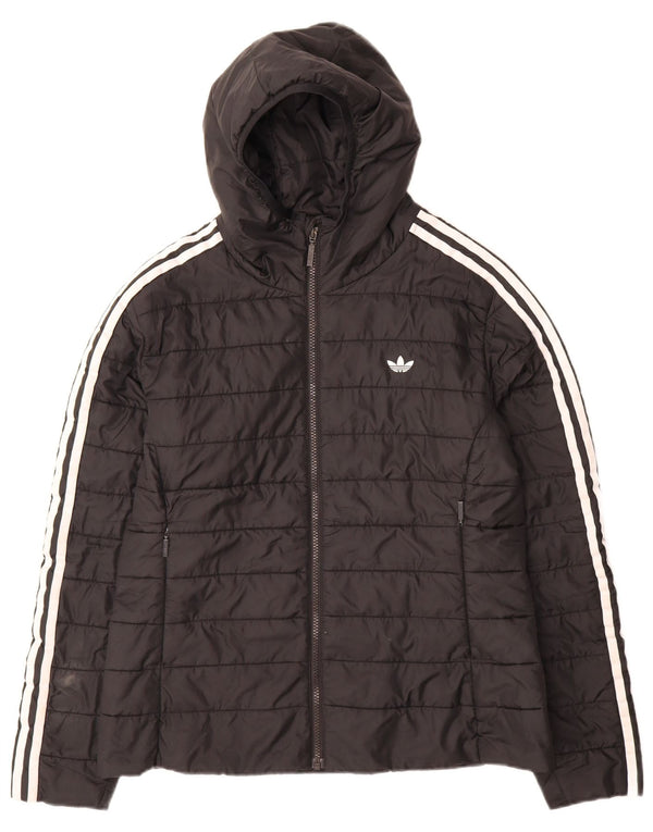 Adidas - Chaqueta acolchada con capucha para mujer, talla 40, poliéster negro grande