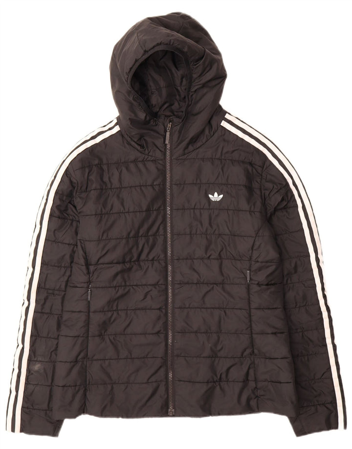 Adidas - Chaqueta acolchada con capucha para mujer, talla 40, poliéster negro grande