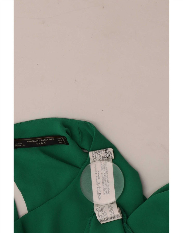 Zara Mujer Blusa Sin Mangas Top UK 6 XS Verde Poliéster