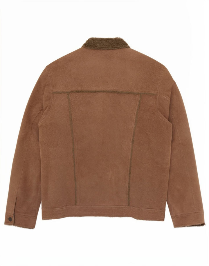 Borsani Chaqueta de cuero Sherpa para hombre Reino Unido 40 Grande Cuero marrón