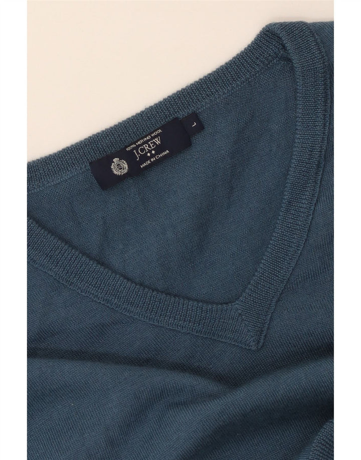 J. Crew Jersey con cuello en V para hombre de lana merino azul grande
