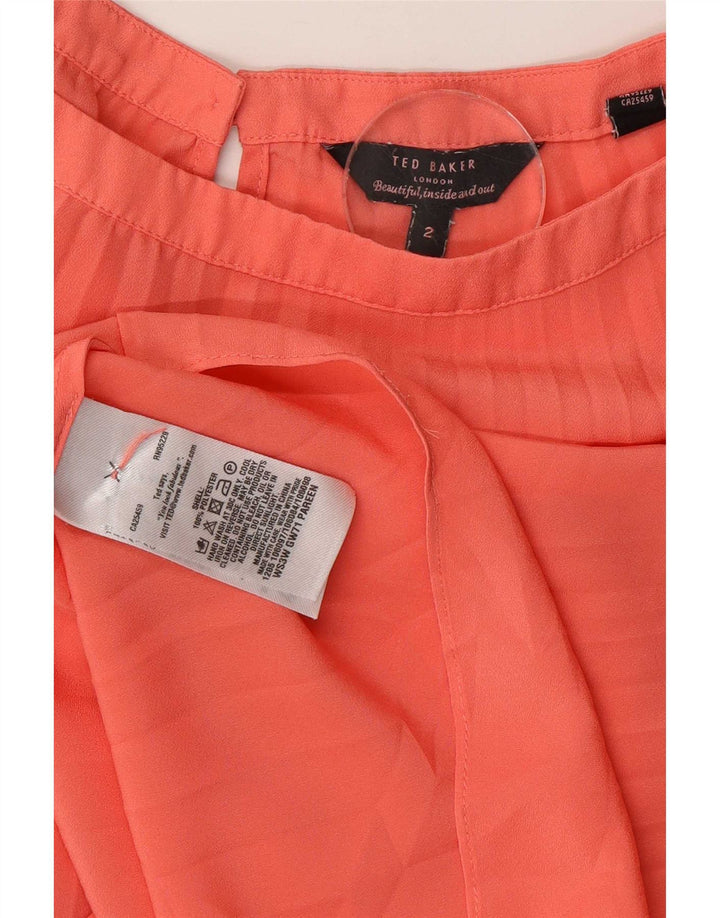 Ted Baker Blusa extragrande para mujer Talla 2 Pequeña Poliéster a rayas rosas