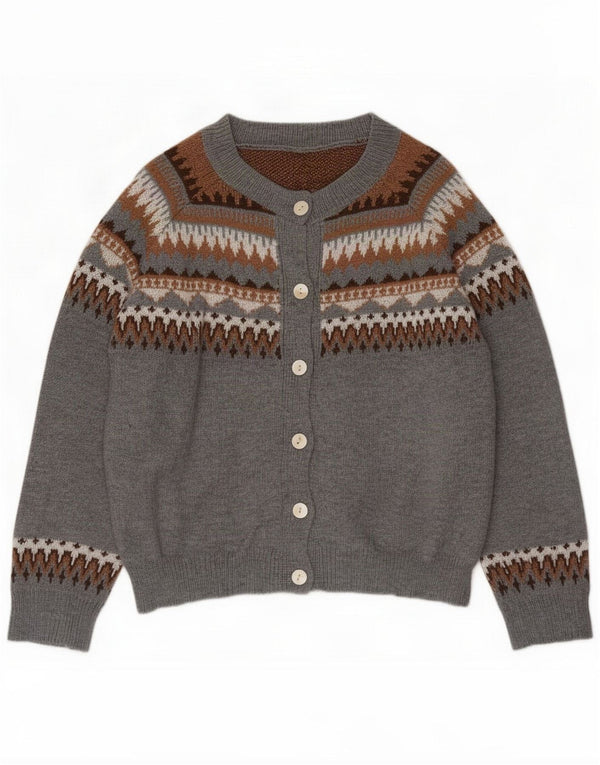 Cárdigan vintage para mujer UK 46 Grande Gris Fair Isle Poliéster