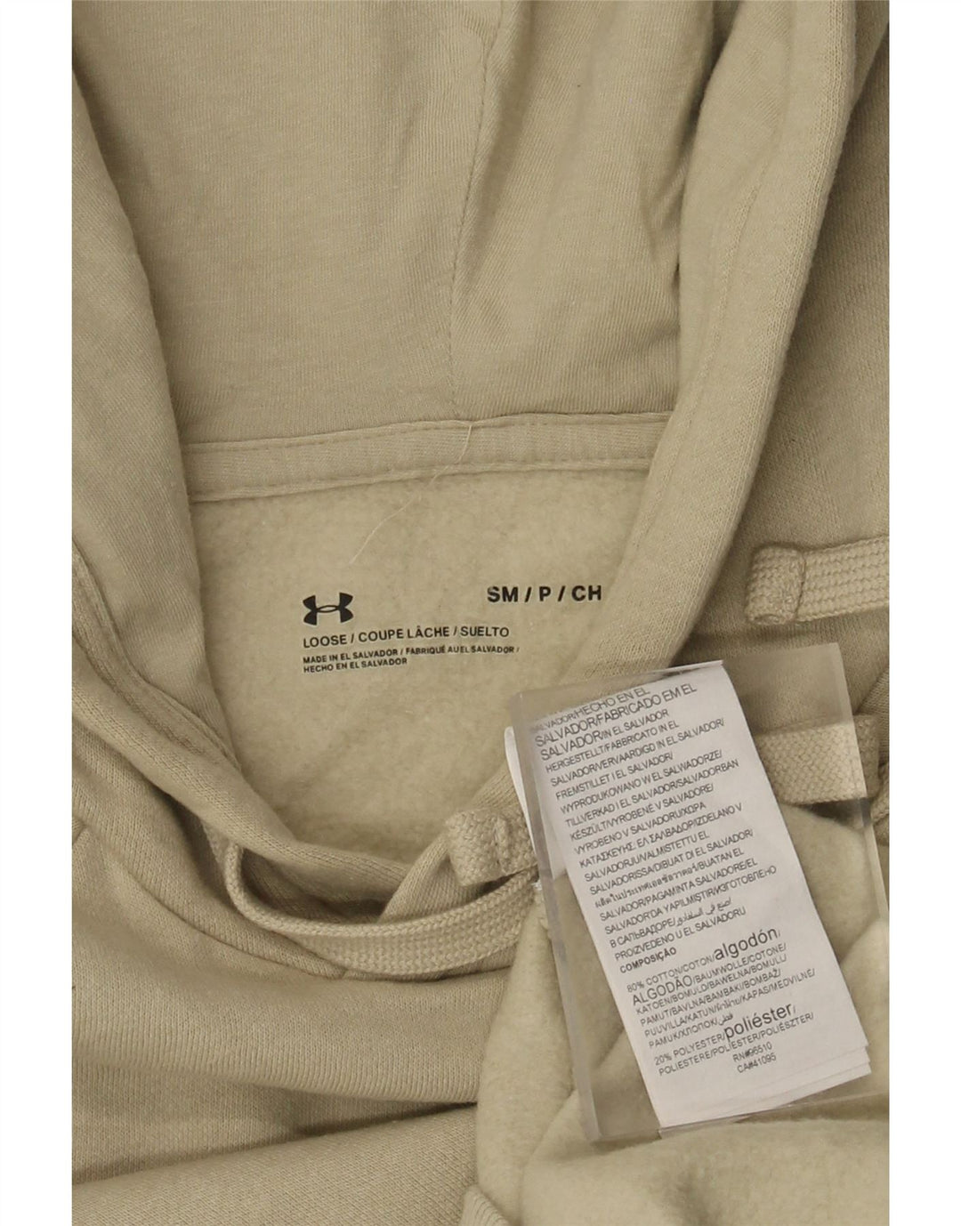 Under Armour Jersey con capucha para hombre, talla pequeña, algodón beige