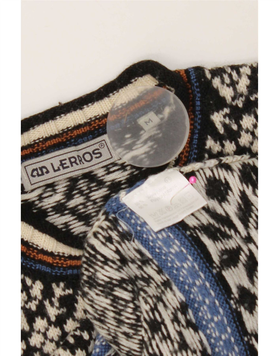 Lerros Jersey De Cuello Redondo Para Hombre Suéter De Lana Fair Isle Negra Mediana