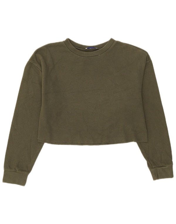 Zara Mujer Blusa Corta Top UK 44 Algodón Verde Medio