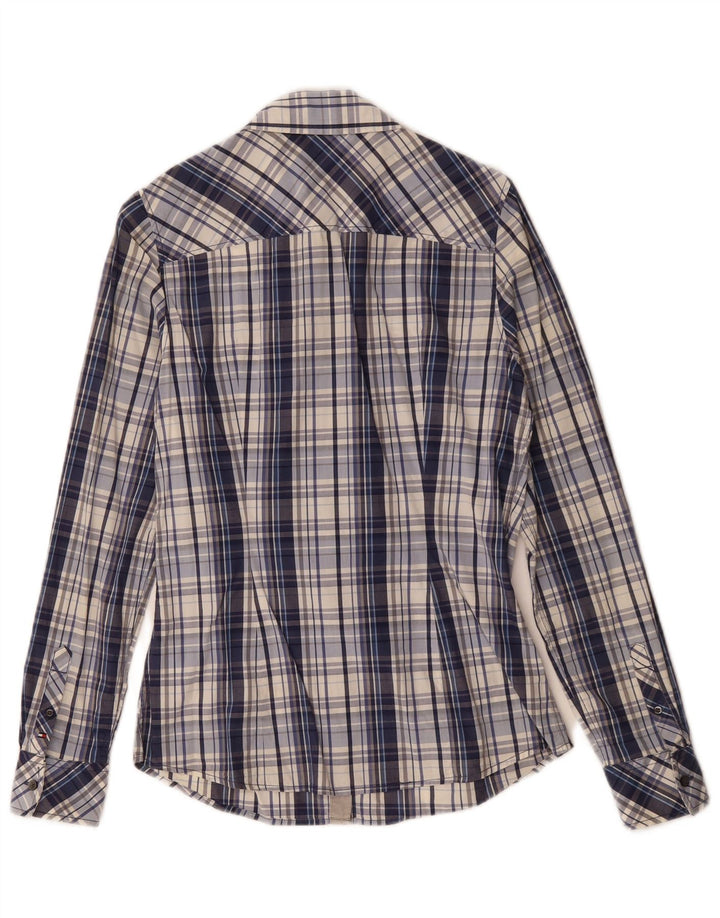 TOMMY HILFIGER Womens Ruffle Front Shirt US 8 Medium Blue Check Cotton