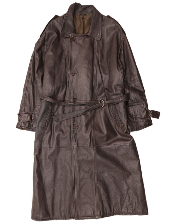 MAX MOSER Abrigo de cuero para hombre IT 56 3XL Cuero marrón