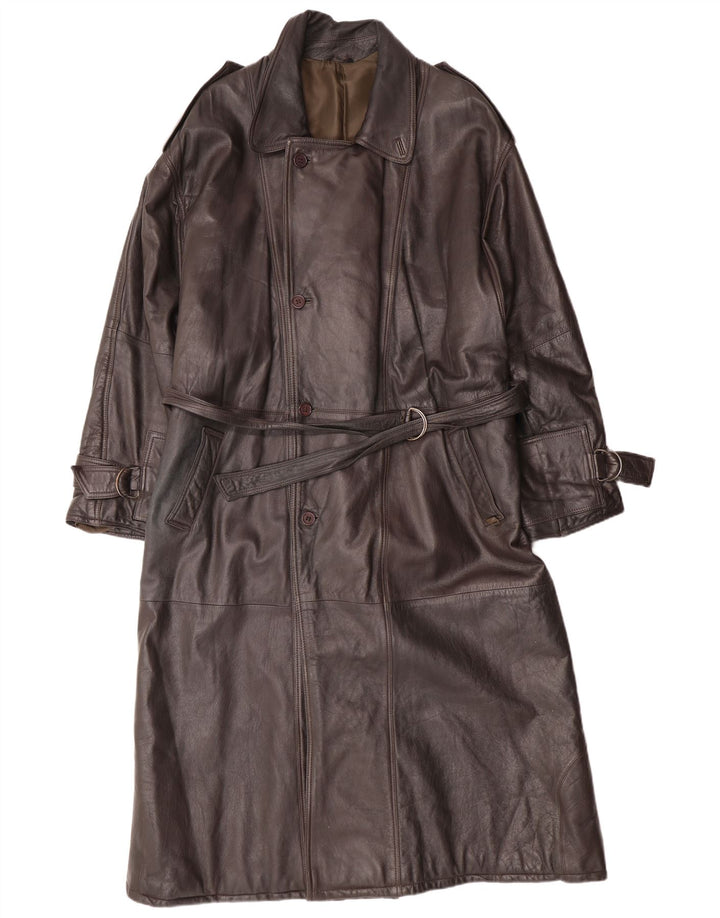 MAX MOSER Abrigo de cuero para hombre IT 56 3XL Cuero marrón