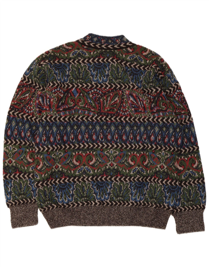 Vintage hombres tortuga cuello jumper suéter grande multicolor lana geométrica