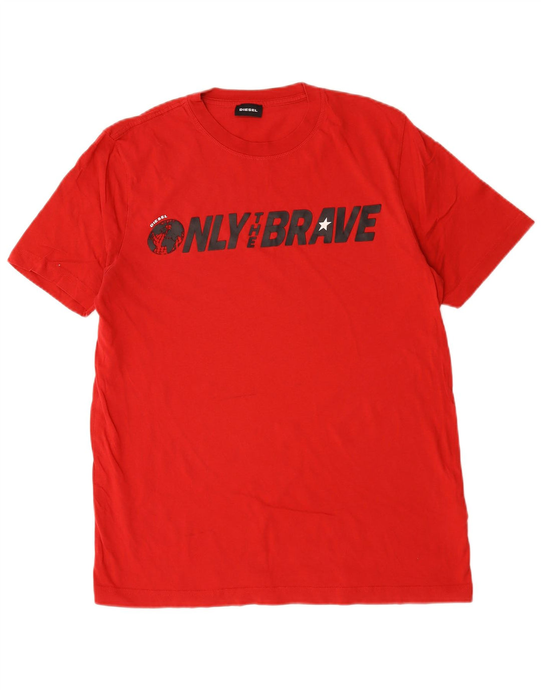 Diesel Hombre Camiseta Gráfica Top Medio Algodón Rojo
