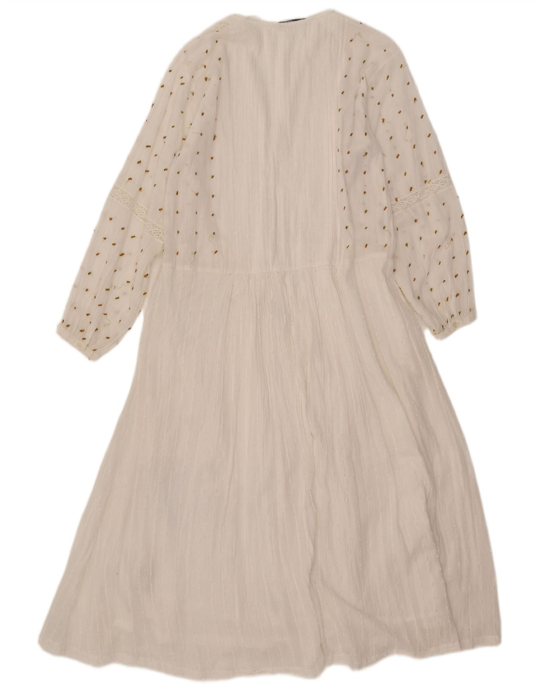 Zara Vestido largo extragrande de manga larga para mujer UK 10 Small White Spotted