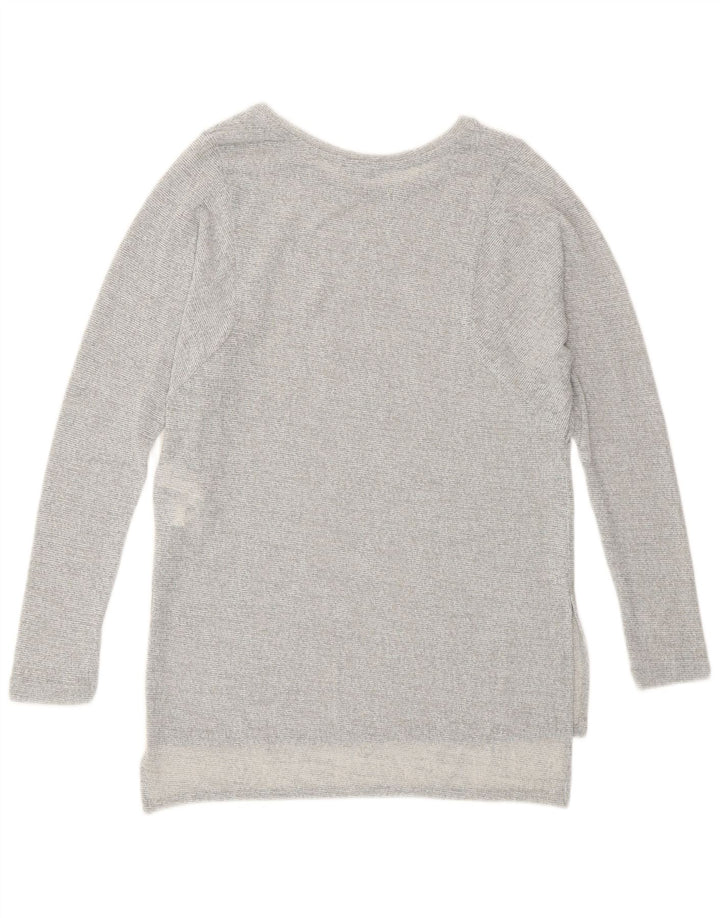 Zara Mujer Top Largo Manga Larga UK 40 Pequeño Poliéster Moteado Gris