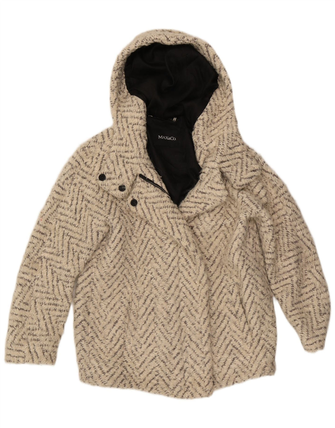 Max & Co. Abrigo extragrande con capucha para mujer UK 6 XS Off White Chevron