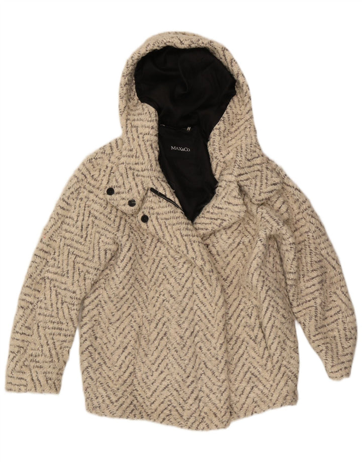 Max & Co. Abrigo extragrande con capucha para mujer UK 6 XS Off White Chevron