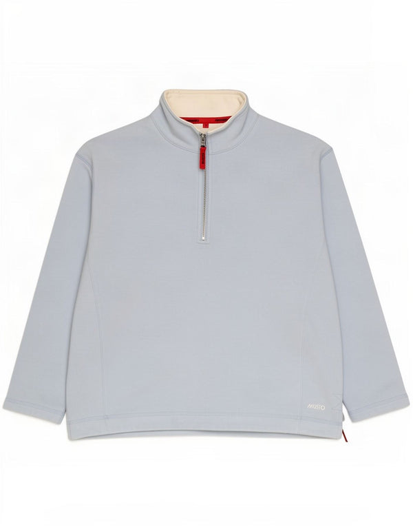 Musto Womens Oversized Zip Neck Sweatshirt Jumper UK 16 Large Blue Cotton