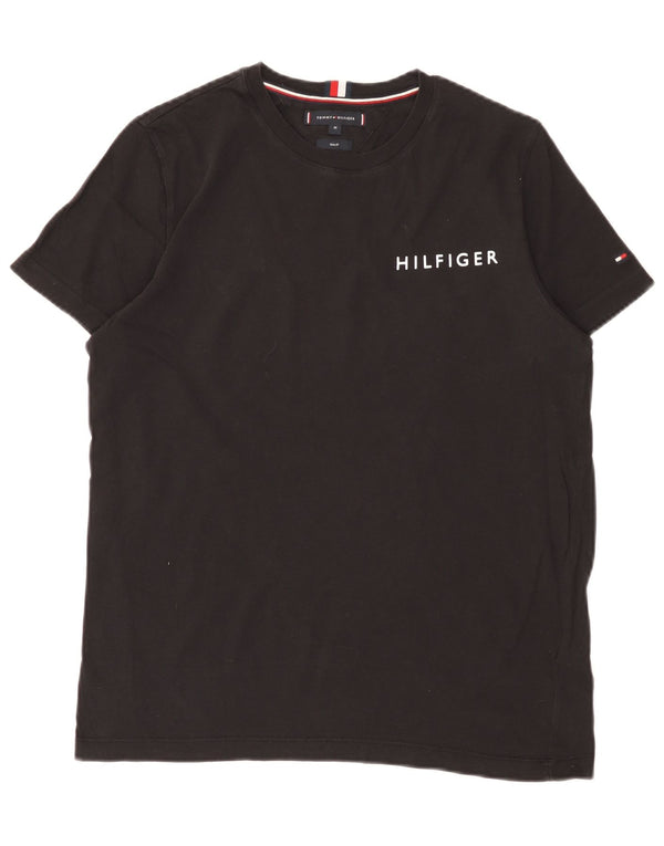 Tommy Hilfiger Camiseta gráfica de ajuste delgado para hombre Top mediano de algodón negro