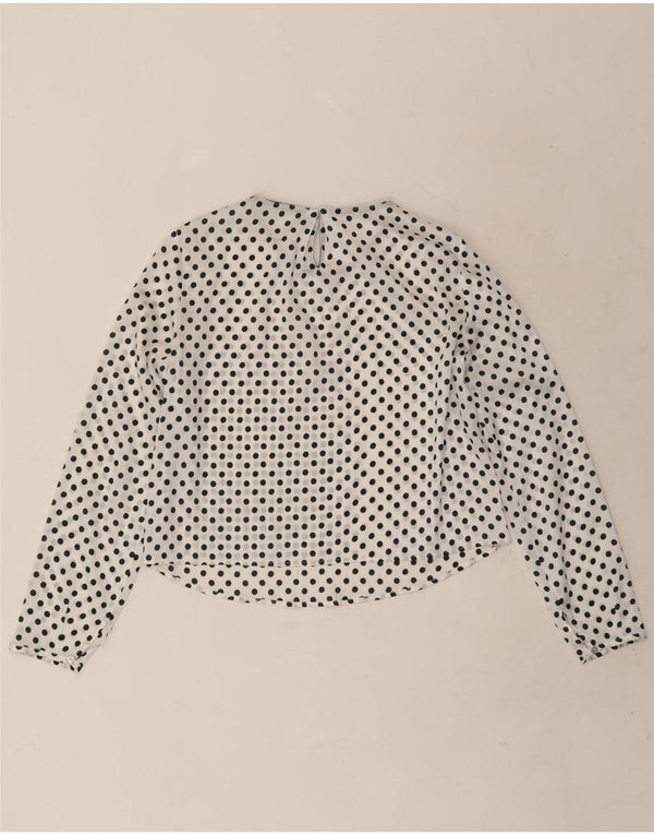 Zara Blusa corta de manga larga para mujer UK 6 XS White Polka Dot