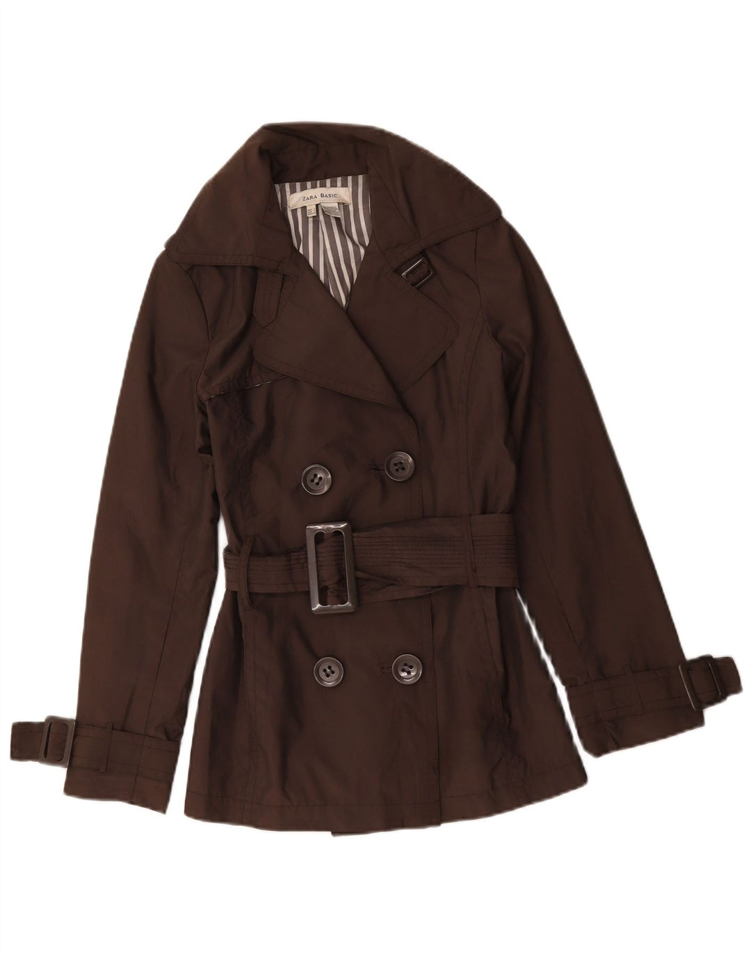 Zara Mujer Gabardina De Doble Botonadura UK 10 Small Marrón Nylon
