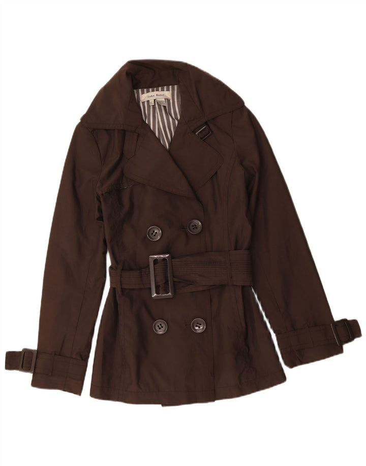 Zara Mujer Gabardina De Doble Botonadura UK 10 Small Marrón Nylon