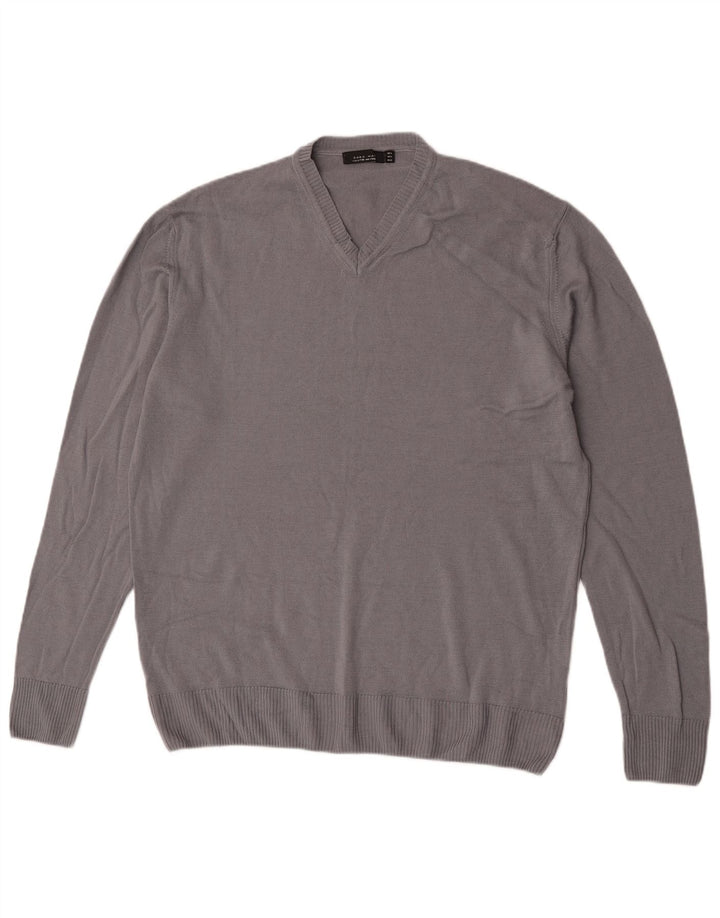 Zara Hombre Jersey Cuello Pico XL Lana Gris