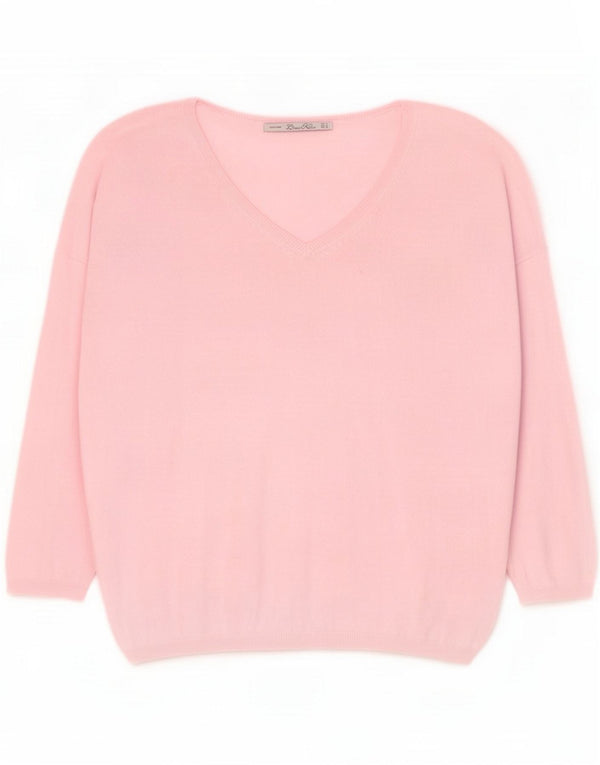 Zara Jersey de manga 3/4 con cuello en V para mujer UK 44 Algodón rosa medio