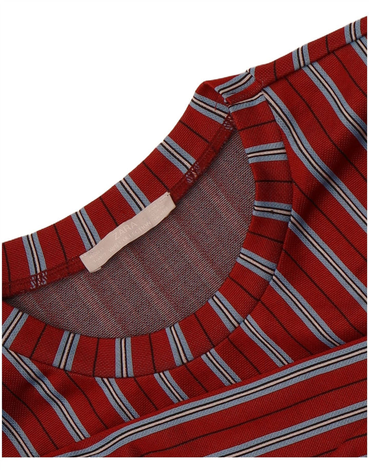 Zara Mujer Crop Top Manga Larga UK 44 Mediano Rayas Rojas