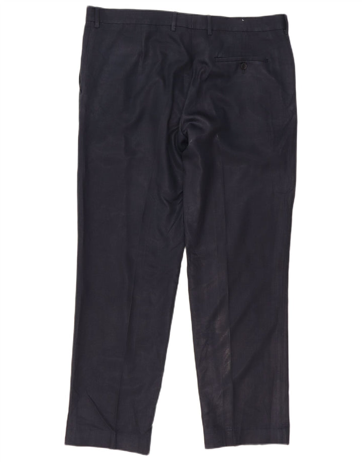 Marks & Spencer Pantalón de traje recto para hombre W38 L31 Poliéster azul marino