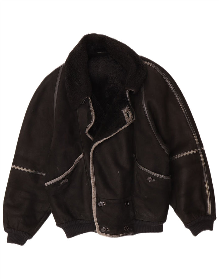 Vintage hombres shearling chaqueta IT 50 grande negro shearling