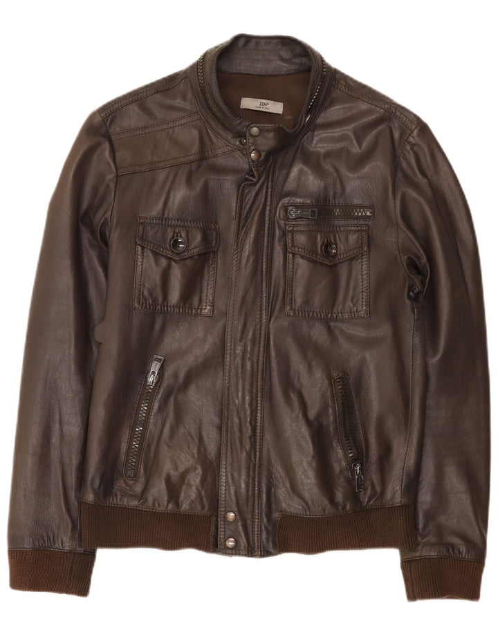Chaqueta Bomber De Cuero Zen Para Hombre Talla 50 Cuero Marrón Medio
