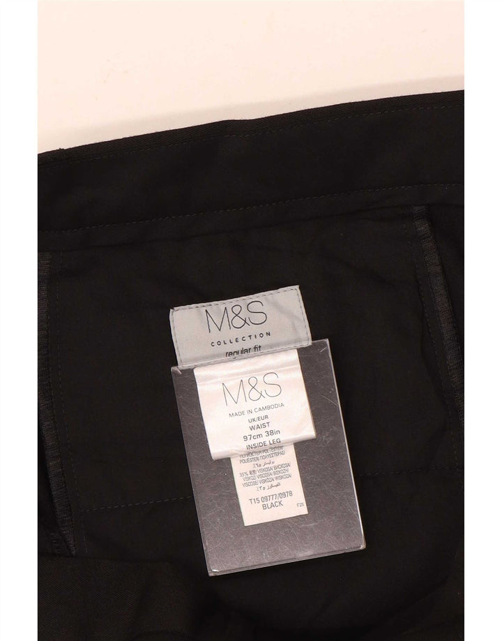 Marks & Spencer Pantalón chino de corte regular para hombre W38 L31 Poliéster negro