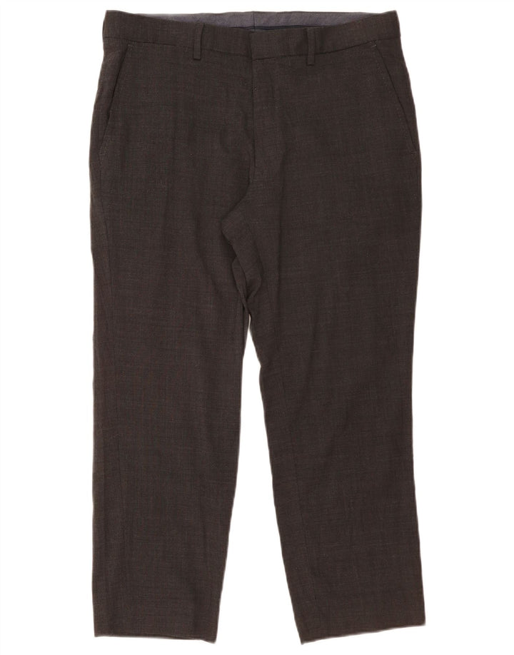 Marks & Spencer Pantalón de traje recto corto para hombre W34 L25 Lana gris
