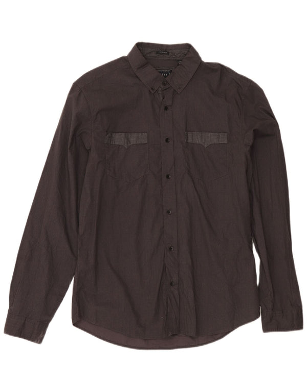 Guess Camisa Slim Fit para Hombre UK 36 Small Gris Algodón Geométrico