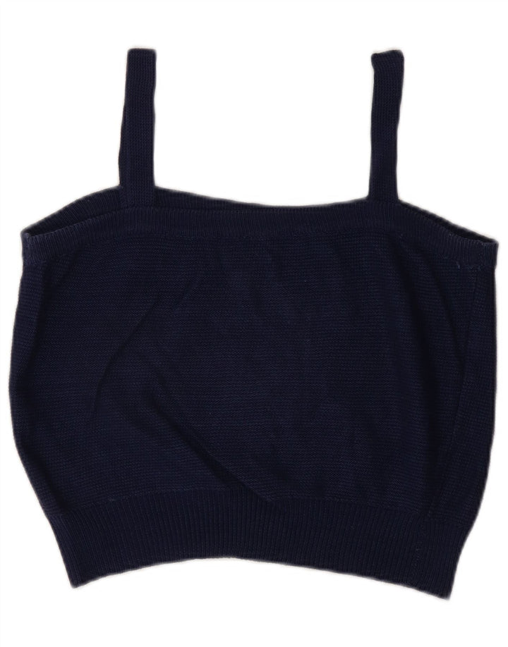Vintage mujer crop Cami Top Reino Unido 14 azul marino medio