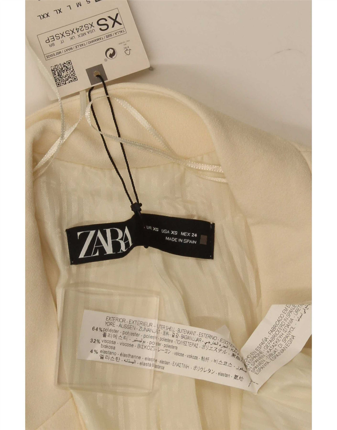 Zara Mujer Abrigo UK 6 XS Blanco Poliéster