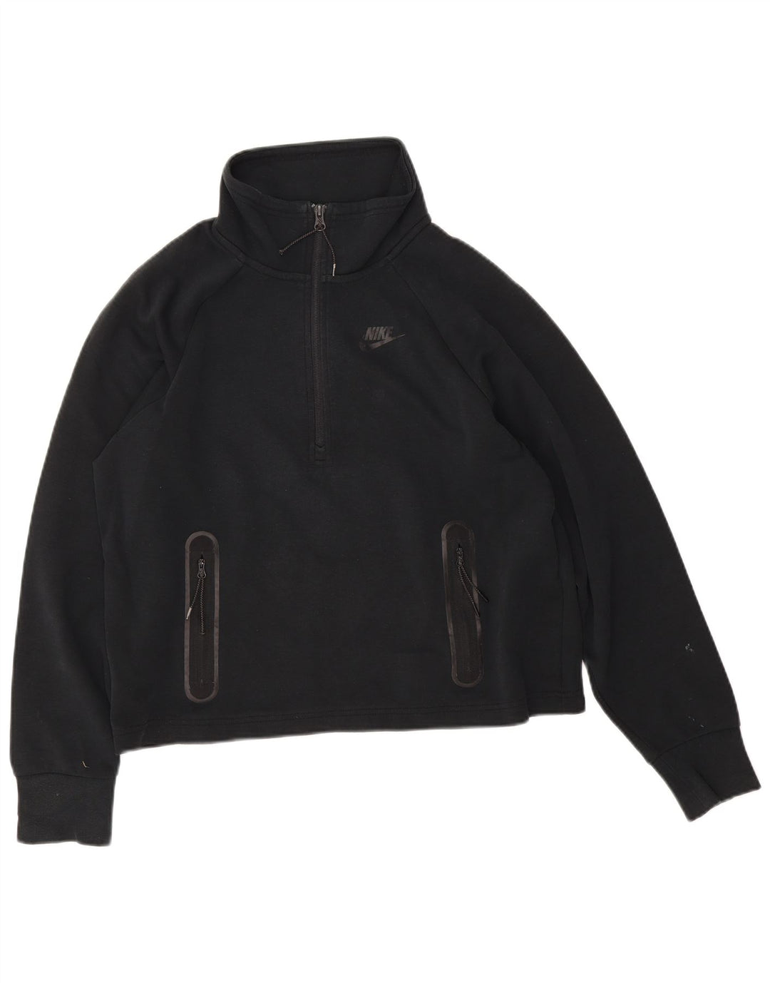 Nike Mujer Oversize Crop Zip Neck Sudadera Jumper UK 10 Small Negro