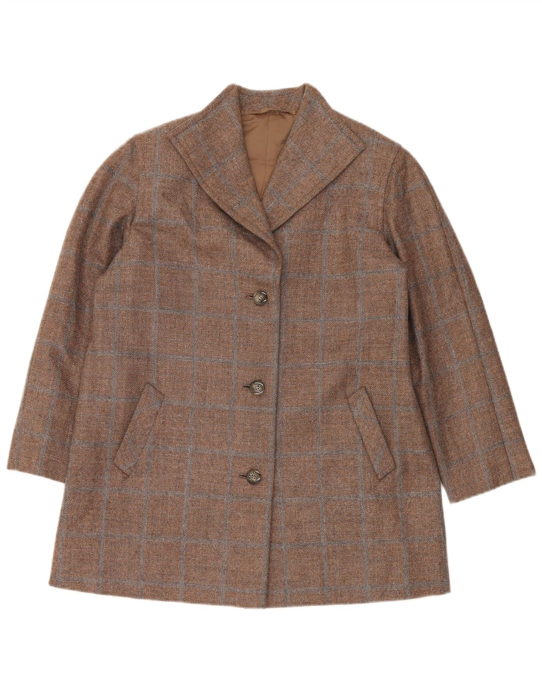 Vintage mujer 3 botones Blazer chaqueta Reino Unido 14 grande marrón cheque