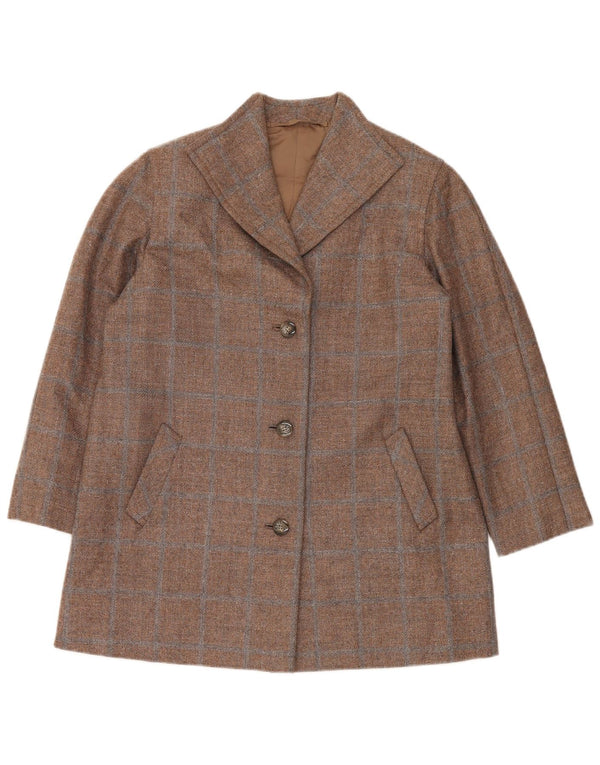 Vintage mujer 3 botones Blazer chaqueta Reino Unido 14 grande marrón cheque