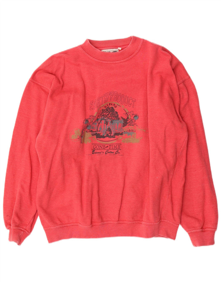 VINTAGE Mujer Sudadera Gráfica de Gran Tamaño Jumper UK 18 XL Algodón Rojo