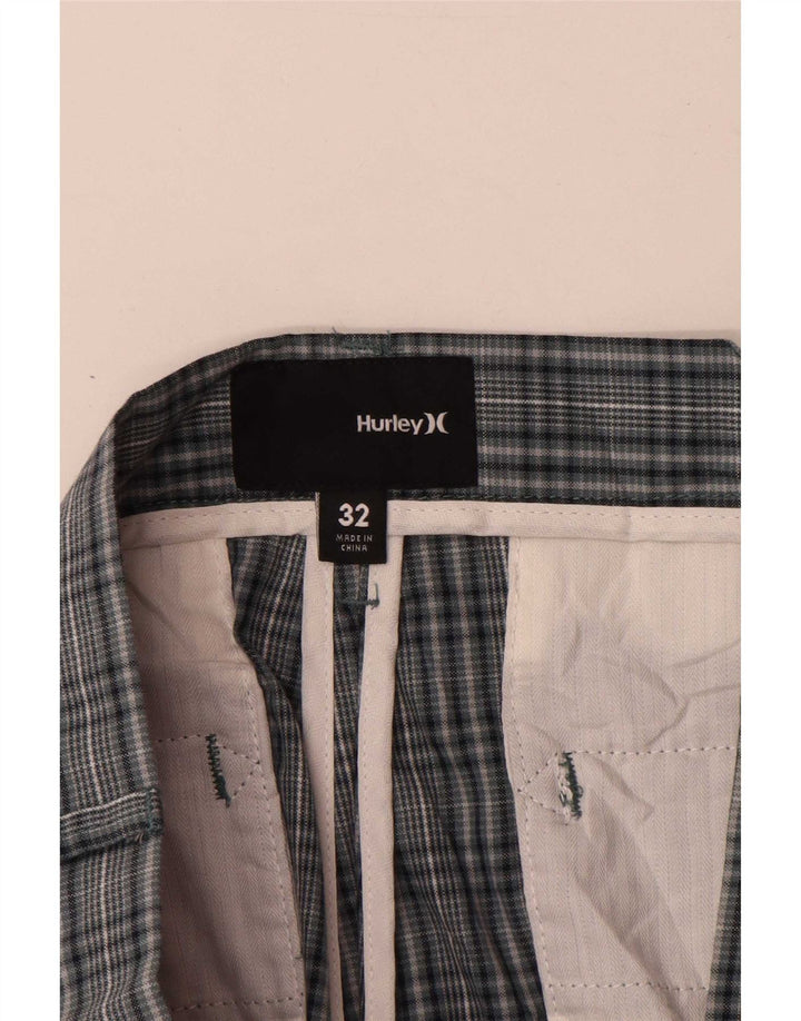 Hurley Pantalones cortos chinos para hombre W32 Algodón a cuadros azul medio